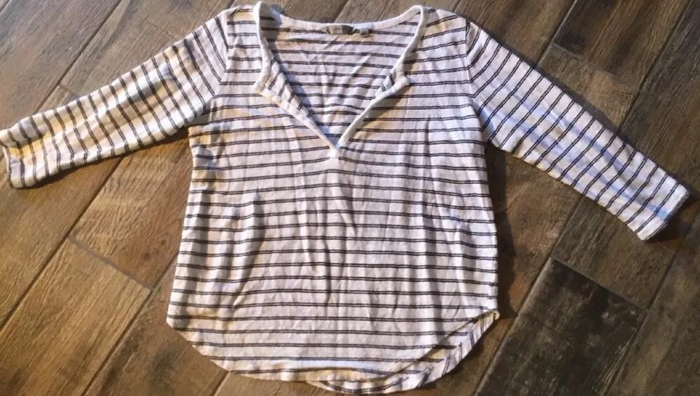 ATHLETA Womens Navy & Ivory Striped 3/4,Sleeve Very Soft Top- Size Small